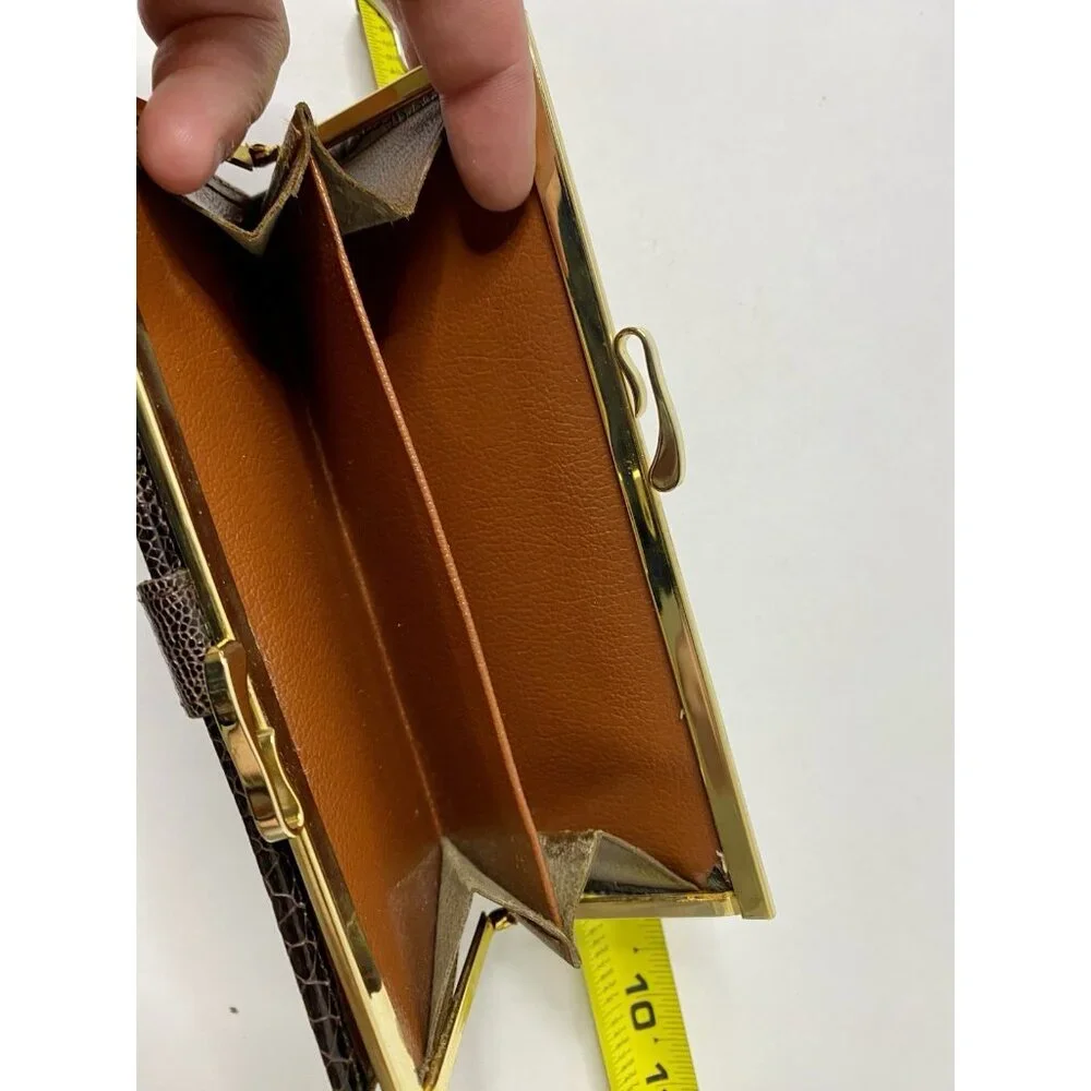 Genuine Ostrich Leg Clutch Bag Wallet Gold Tone Hardware‎ vintage READ